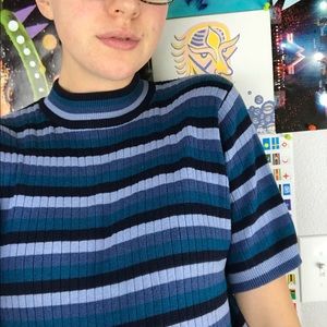 blue striped turtle neck cute size L 90s winter